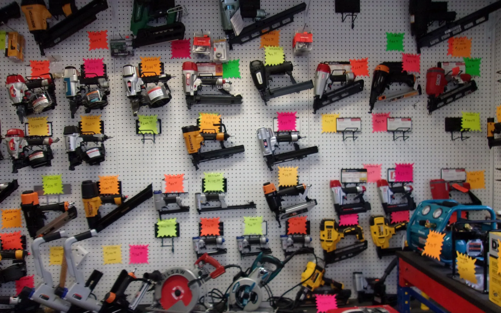 Eagle Fasteners Plus display showing nail guns